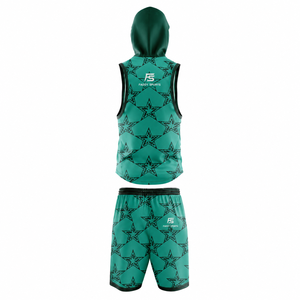 Tenue de football 7v7 personnalisée par sublimation : Maillot à capuche sans manches et short à séchage rapide pour l'entraînement des équipes de flag football jeunesse - Product Image 2