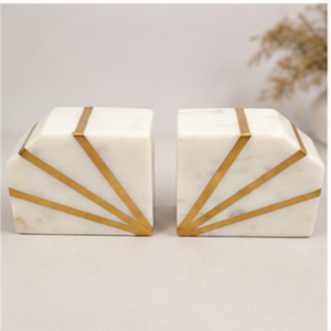 Sujetalibros Modernos de Mármol, Forma Rectangular, Banswara / Incrustaciones de Latón, Diseño Geométrico, Escultura Decorativa para el Hogar - Product Image 6