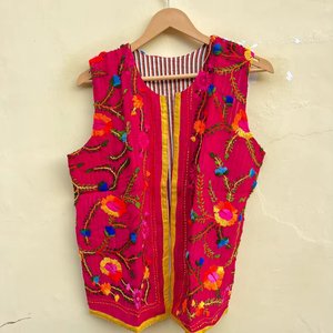 Indian Handmade 100% Cotton Eco-Friendly Breathable <b>Winter</b> <b>Quilted</b> Reversible Boho Regular Jacket with Embroidery - Product Image 1