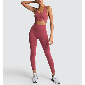 Conjuntos de leggings de yoga transpirables de talla grande para mujer 2026, sujetador deportivo para gimnasio, ropa deportiva, traje de running de color liso de dos piezas al por mayor - Product Image 5