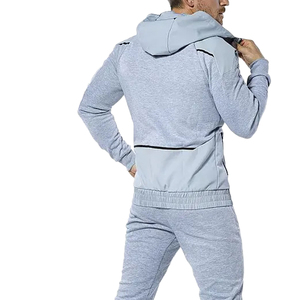 Custom Men’s Grey Color Block Tracksuit Full <b>Zip</b> <b>Hooded</b> Jacket and Jogger Pants Two Piece Casual Sportswear Streetwear Sweatsuit - Product Image 2