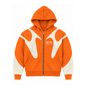 Bright Orange Contrast Panel Zip Up Hoodie Men Streetwear Full Zipper Long Sleeve Casual <b>Fleece</b> <b>Hooded</b> <b>Jacket</b> With Pockets - Product Image 1
