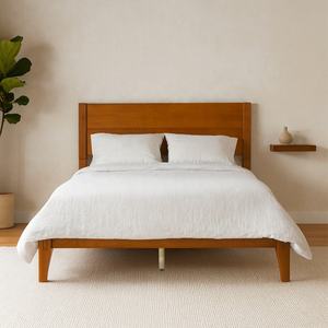 Vietnam-Made Wholesale Queen Size Solid Wood Bed <b>Frame</b> Japanese Joinery Style Minimaliist Design Platform Wooden Bed - Product Image 1