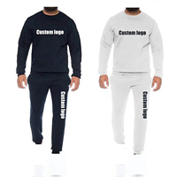 Conjunto Deportivo de Punto Negro para Hombre, Sudadera de Cuello Redondo y Pantalones Deportivos, Color Sólido Informal para Otoño