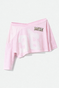 Haut court rose personnalisé en maille à épaules dénudées pour femme, maillot de sport Y2K à manches longues, style streetwear, maillot de football américain, vente en gros - Product Image 3