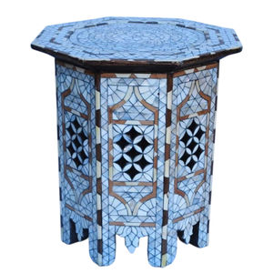 <b>Vintage</b> Moroccan Style Octagonal Inlaid Mother-Of-Pearl & Abalone Shell Side <b>Table</b> Hand-Carved Wood Accent End <b>Table</b> For Living - Product Image 1