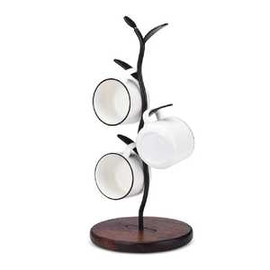 Skies Traders Modern White Wood Wall Mounted <b>Mug</b> <b>Tree</b> Stand with Marble Base Durable and Sustainable Coffee Cup Organizer - Product Image 1