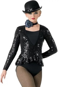Traje de Danza de Cabaret, Vestido de Showgirl con Lentejuelas, Atuendo de Cabaret para Actuación en Escenario, Conjunto de Prendas de Manga Larga y Leggings de Malla - Product Image 4