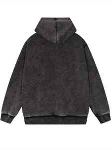 Sweat à capuche épais vintage pour homme, coupe oversize, en coton noir, délavé à l'acide et à la pierre - Product Image 5