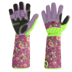 Gants de jardinage en cuir à manches longues pour femmes, imprimé marguerite, résistants aux éspèces végétales, avec protection étendue pour le bras et la main - Product Image 1