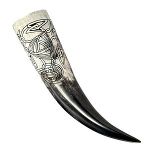 Cuerno para beber pulido con diseño de animal religioso |   Cuerno de Vaca 100% Natural para Beber Cerveza, Estilo Vikingo Medieval, Forma Natural, Recuerdo - Product Image 3