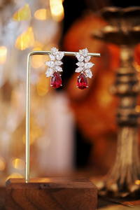 Romantic Pear Cut Diamond <b>Earrings</b> With <b>Red</b> Gemstone Women's Wedding Jewelry - Product Image 1