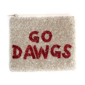 Custom Go Dawgs Beaded Clutch Purse Trendy College Tailgate Embroidery Coin Wallet Red White Zipper <b>Game</b> Day Sequin Letter Pouch - Product Image 2