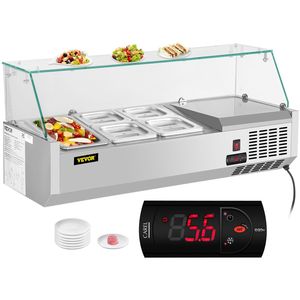 40-Inch Commercial <b>Kitchen</b> Refrigerated Condiment <b>Prep</b> Station 7.8Qt Sandwich <b>Table</b> 1 1/3 4 1/6 Pans 150W Salad Bar 304 - Product Image 1