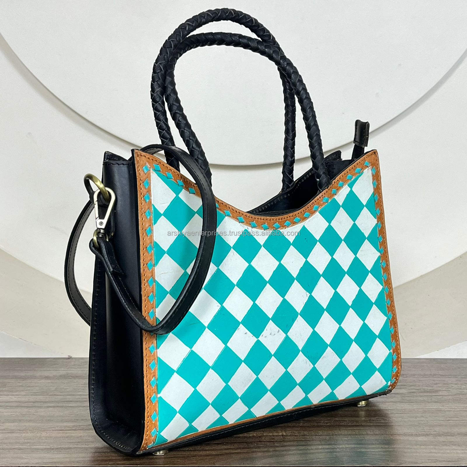 Black with White & Turquoise Checkered