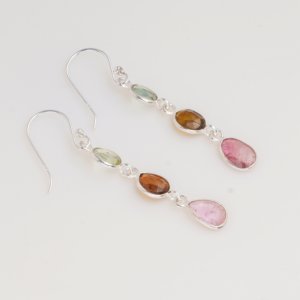 Multi Gemstone <b>Dangle</b> <b>Earrings</b> 925 Sterling <b>Silver</b> Tourmaline Citrine Peridot Faceted Drop Jewelry Dainty Gift For Women - Product Image 2