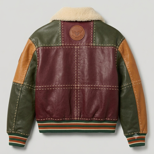 Men's Patchwork Leather <b>Bomber</b> <b>Jacket</b> With Faux Fur Collar And Badge Back Winter Windproof <b>Vintage</b> Style - Product Image 4