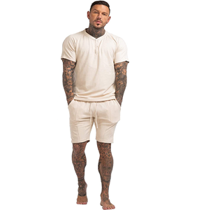 Conjunto deportivo de 2 piezas para hombre, camiseta de manga corta con logotipo bordado y estampado, pantalones cortos de gimnasio personalizados, 100% algodón, para verano - Product Image 1