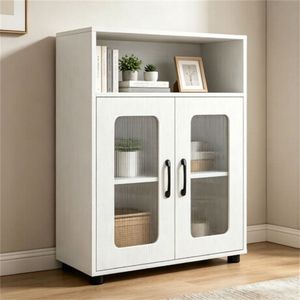 Mobile bagno alto classico bianco moderno in legno ingegnerizzato con scomparto aperto e anta magnetica - Product Image 1