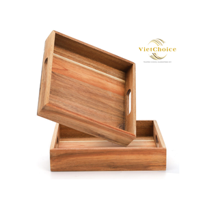 Plateau de service carré en bois poli Vietchoice avec poignée, durable, écologique, compatible lave-vaisselle, qualité alimentaire, non destiné à la vente en gros, Phoebe - Product Image 2