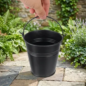 Black Metal <b>Bucket</b> with Handle White Polka Dots Decorative Storage Pail Multipurpose Home <b>Garden</b> Party Organizer - Product Image 6
