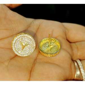 Boucles d'oreilles unisexes avec pendentif, diamant moissanite taille brillant rond en argent sterling 925 plaqué or 14 carats, bijou cadeau classique - Product Image 5