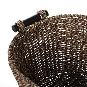 Brown Oval <b>Seagrass</b> Storage <b>Basket</b> Set of 3 with Wooden Handles 8.31x10x14.31 Inches - Product Image 3