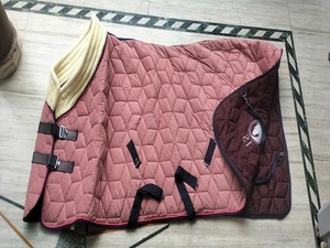 Couverture matelassée pour cheval en polyester avec attaches en acier inoxydable, double fermeture poitrine, 4 sangles de fixation pour utilisation extérieure, Inde - Product Image 4