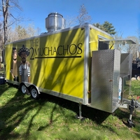 Camion de restauration mobile USA avec cuisine complète et vitrine pour tacos, beignets, hot-dogs, pizzas, poulet frit, idéal pour la vente de rue