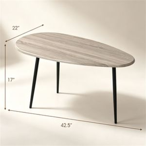 Tavolino da Divano Ovale in Metallo Resistente Grigio Elegante, Tavolo Centrale Multifunzionale Decorativo, Tavolino da Caffè in Vetro dalla Forma Irregolare H - Product Image 3