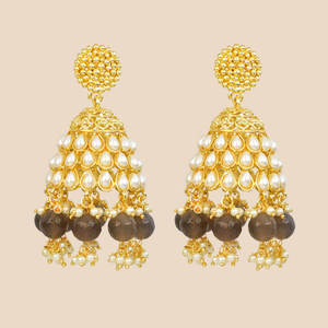 ต่างหู Jhumki สไตล์วินเทจอินโดตะวันตกพร้อมชุบทองเครื่องประดับทองเหลืองสไตล์103047ที่มีเสน่ห์ - Product Image 2