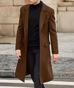 Manteau élégant pour homme en mélange de laine, marron uni, manches longues, col à revers, ouverture devant, vêtement d'extérieur chaud pour l'hiver - Product Image 5