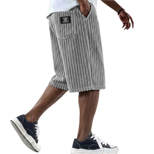 Pantalones Cortos Casuales para Hombre, Tejido Acanalado, Bordados, Elásticos, Cintura Media, Color Sólido, Cómodos, Transpirables, Estilo Vintage, Secado Rápido - Product Image 1