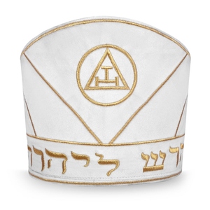 Mitra de Capítulo del Arco Real de Alto Sacerdote, Bordado 3D Blanco y Dorado, 100% Poliéster - Product Image 1