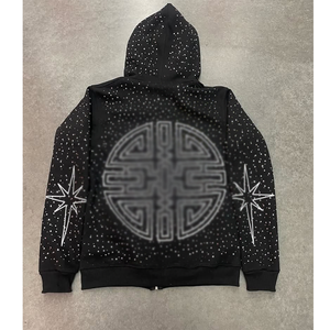 Sudadera con Capucha de Invierno 100% Algodón, Estilo Vintage, Lavado Ácido, con Logotipo Personalizado de Pedrería, para Hombre, Estilo Urbano, Tejido French Terry, Efecto Desgastado por el Sol - Product Image 2
