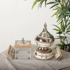 Ensemble de brûleur d'encens en bois mosaïque de luxe avec plateau en acrylique - Product Image 1