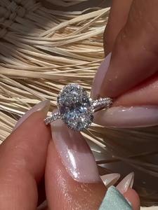 Bague de Fiançailles Solitaire en Or 14K, Certifiée IGI, Ovale, Sertie de Griffes, Halo, Bande Droite, Style Moderne Minimaliste, pour Mariage et Fête, Vente en Gros - Product Image 5