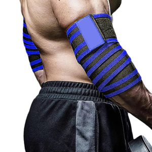 Protège-coudes de musculation professionnel à rayures bleues, soutien par compression, pour entraînement en salle, protection des bras, personnalisation de la marque - Product Image 1