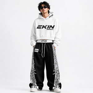 ชุดเสื้อฮู้ดและกางเกงจ็อกเกอร์ผู้ชาย Ekin สีดำขาว สไตล์สตรีทแวร์ ผ้าฝ้ายเฟรนช์เทอร์รี่ ชุดลำลองสำหรับฤดูใบไม้ร่วง - Product Image 1