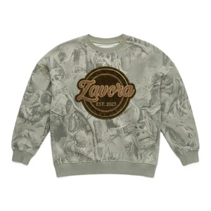 Sudadera con cuello redondo y estampado de camuflaje de moda 2027 para mujer, sudadera con capucha personalizada con bordado de chenilla, jersey extragrande de peso pesado - Product Image 3