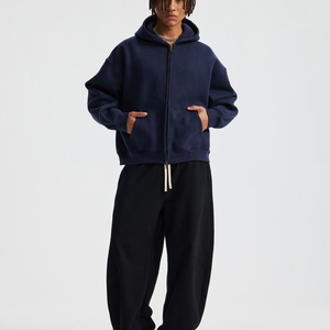 Sweat-shirt à capuche zippé oversize pour homme, marron uni, décontracté, avec poche kangourou, service de marquage et d'emballage personnalisés disponible - Product Image 4