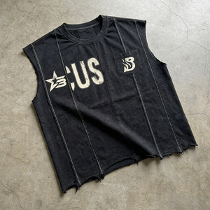 Camiseta de Manga Corta para Hombre, Estilo Streetwear, Lavada, con Paneles, Corte Holgado, 100% Algodón, Estampado Digital - Product Image 3
