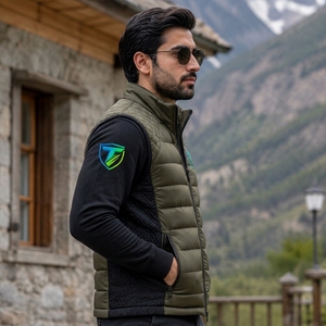 Gilet matelassé léger pour homme, en polyester doux, avec empiècements matelassés, rembourrage chaud, fermeture éclair intégrale, coupe confortable, décontracté, pour l'extérieur - Product Image 3