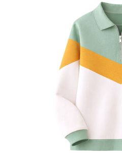 Pull à col montant zippé unisexe, coupe classique, style décontracté, color block, tricoté, 100% coton respirant, idéal pour le printemps - Product Image 4