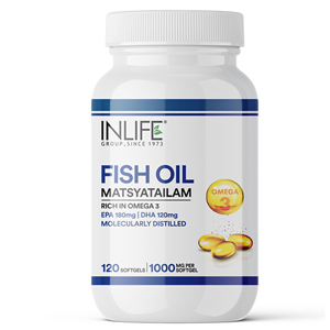 Aceite de Pescado INLIFE 1000mg <span class=keywords><strong>Omega</strong></span> 3, Cápsulas para Adultos, 120 Unidades, Alta Potencia, Destilado Molecularmente, Certificado GMP - Product Image 1