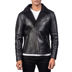 Chaqueta de Motociclista de Cuero Negra para Hombre, Forrada con Sherpa, con Cierre, Chaqueta de Motero para Invierno - Product Image 5
