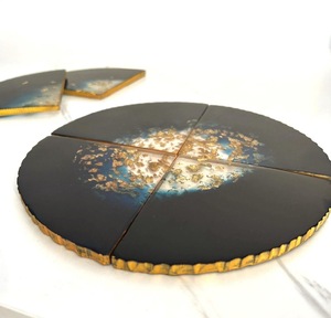High Quality Eco-Friendly Modern Resin Oval Mats/Pads <b>Green</b> Gold Leaf Design 400mm Diameter 5mm Thick Stocked Custom Brand Home - Product Image 1