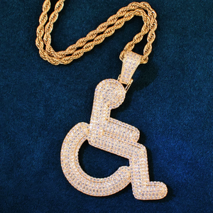 Handicap Sign Pendant Necklace Hip Hop Chain CZ Rapper Jewelry Iced Out Wheelchair Symbol Charm Gold <b>Silver</b> Bling Cuban <b>Choker</b> - Product Image 5
