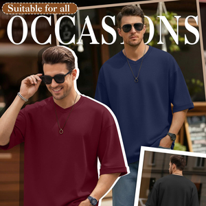 Camiseta Oversize para Hombre, Algodón Grueso, Hombros Caídos, Corte Holgado, Estilo Casual Urbano, Top de Verano Cómodo para el Día a Día - Product Image 3