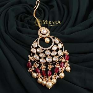 Radhika Polki Colored Beaded Maangtika-Cultural Collectible Jewelry - Product Image 3